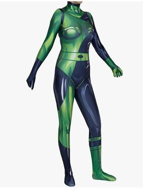 Life Kim Possible Shego Super Villian Halloween Bodysuit Zentaisuit Jumpsuit 2XL